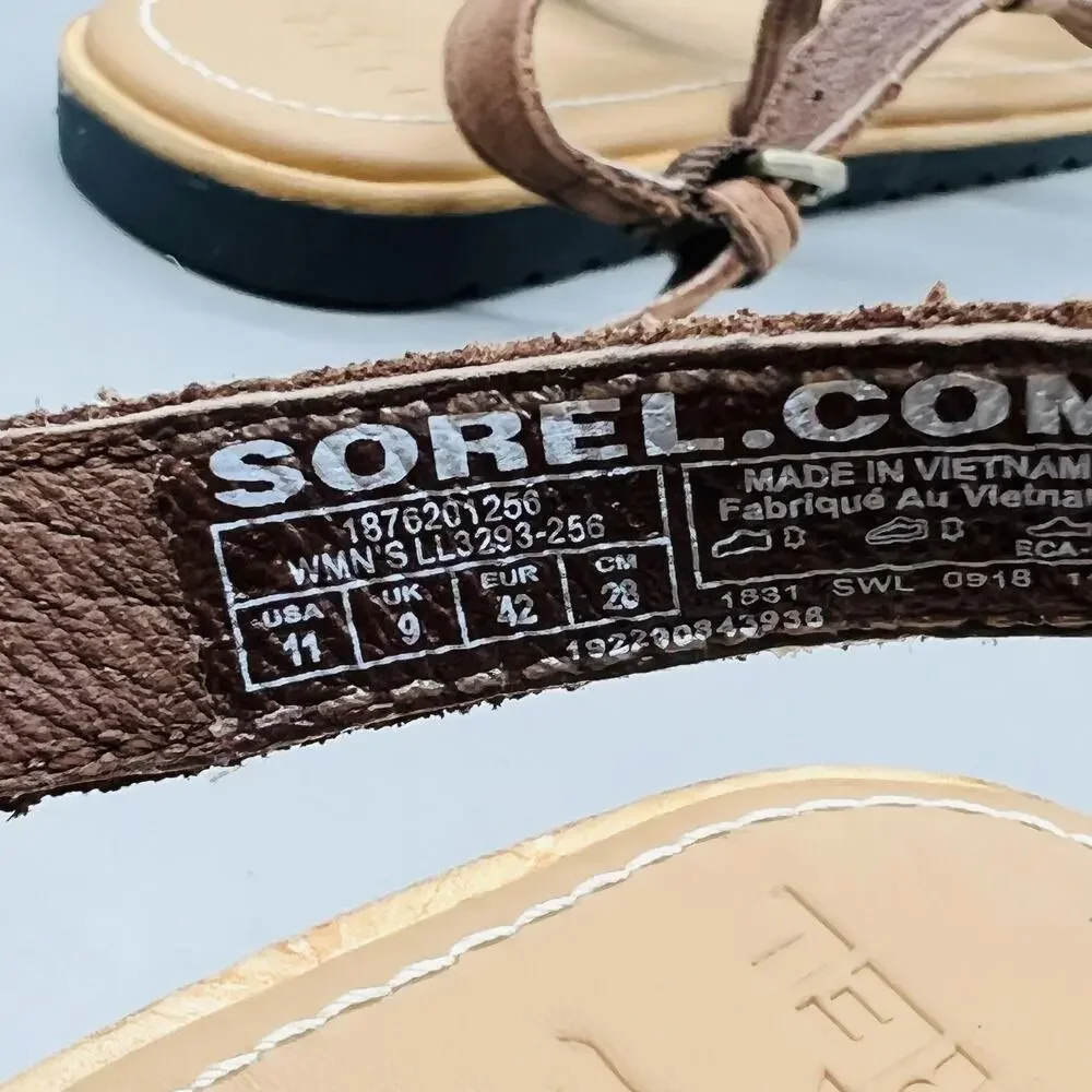 Sorel Sandals Womens 11 Brown Suede Thong Buckle Strap Slingback Flat Shoes